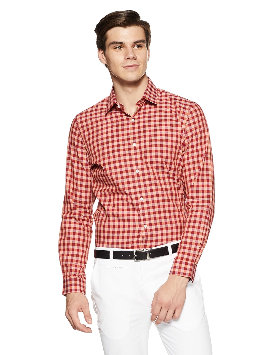 peter england men's solid slim fit formal shirt