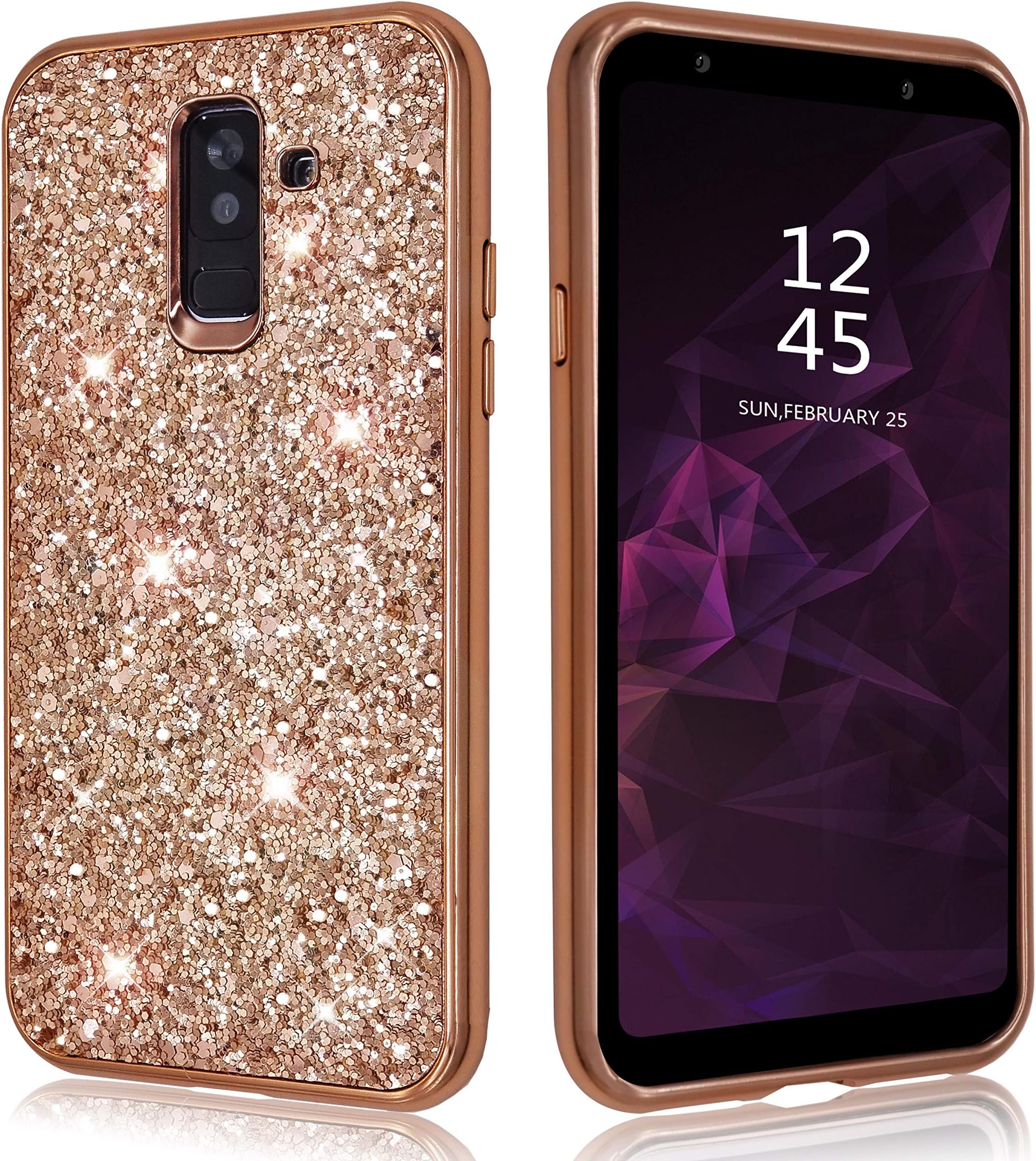 Glitter Shiny Bling Sequin Sparkle Diamond Case for Samsung Galaxy J6 Hard Luxury Thin Soft Cute Girl Women Phone Cover for Samsung Galaxy J 6 (2018) (Rose Gold, Samsung Galaxy J6)