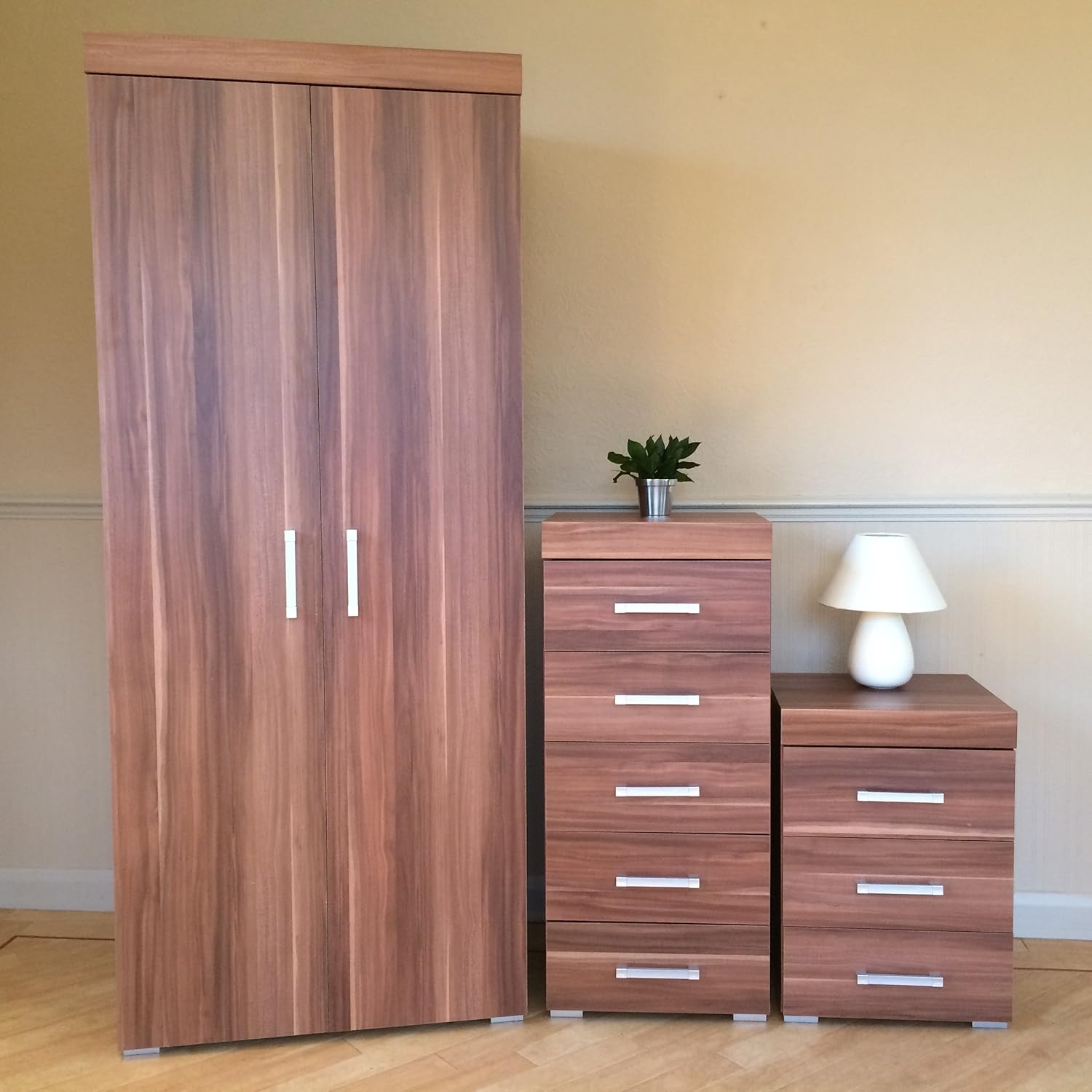 Drp Trading Walnut Effect Bedroom Set Wardrobe 5 Drawer Chest