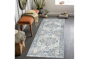 GENIMO Runner Rug 2x6, Machine Washable Runner, Non Slip Vintage Hallway Runner Rug, Low Pile Lightweight Rugs for Entryway, Hallway, Kitchen and Corridor, Blue