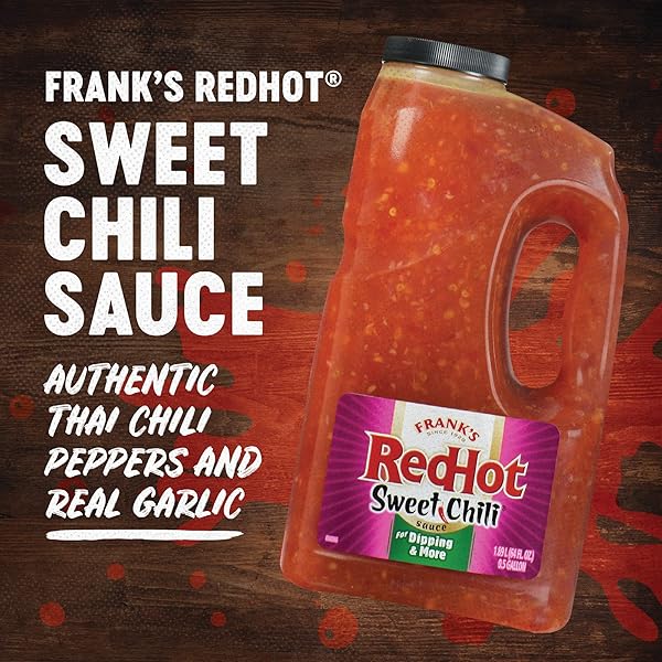 FRANK’S REDHOT SWEET CHILI SAUCE, 0.5 GAL – ONE HALF GALLON BULK CONTAINER OF SWEET CHILI HOT SAUCE FOR WINGS, PIZZA, SANDWICHES, STIR FRY, AND MORE