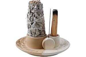 GRAMSTORMAX 4 in 1 Incense Holder, Ceramic Incense Stick and Palo Santo Holder,Sage Holder for Burning- 5.5" Ceramic Ash Catcher Tray for Meditation and Yoga Room (Sand)