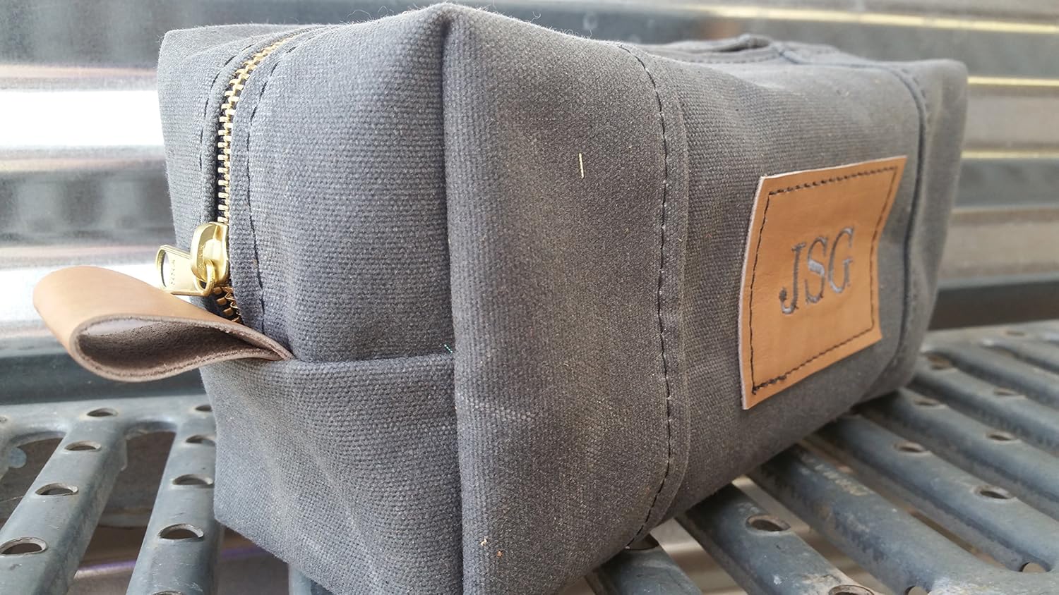 Gray Waxed Canvas Toiletry Bag with Patch Grey Handmade