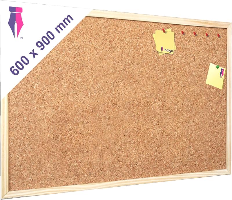 indigo Premium Cork Board 900x600mm Noticeboard with Wooden Frame