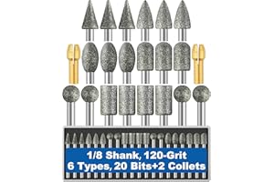 SWORKER 20Pcs 120-Grit Diamond Grinder Bit 1/8" Shank Compatible with Dremel Rotary Tool Attachment Accessories Grinding Burrs for Stone Glass Resin Porcelain Ceramic Quartz Glaze Steel Carve Engrave Polish