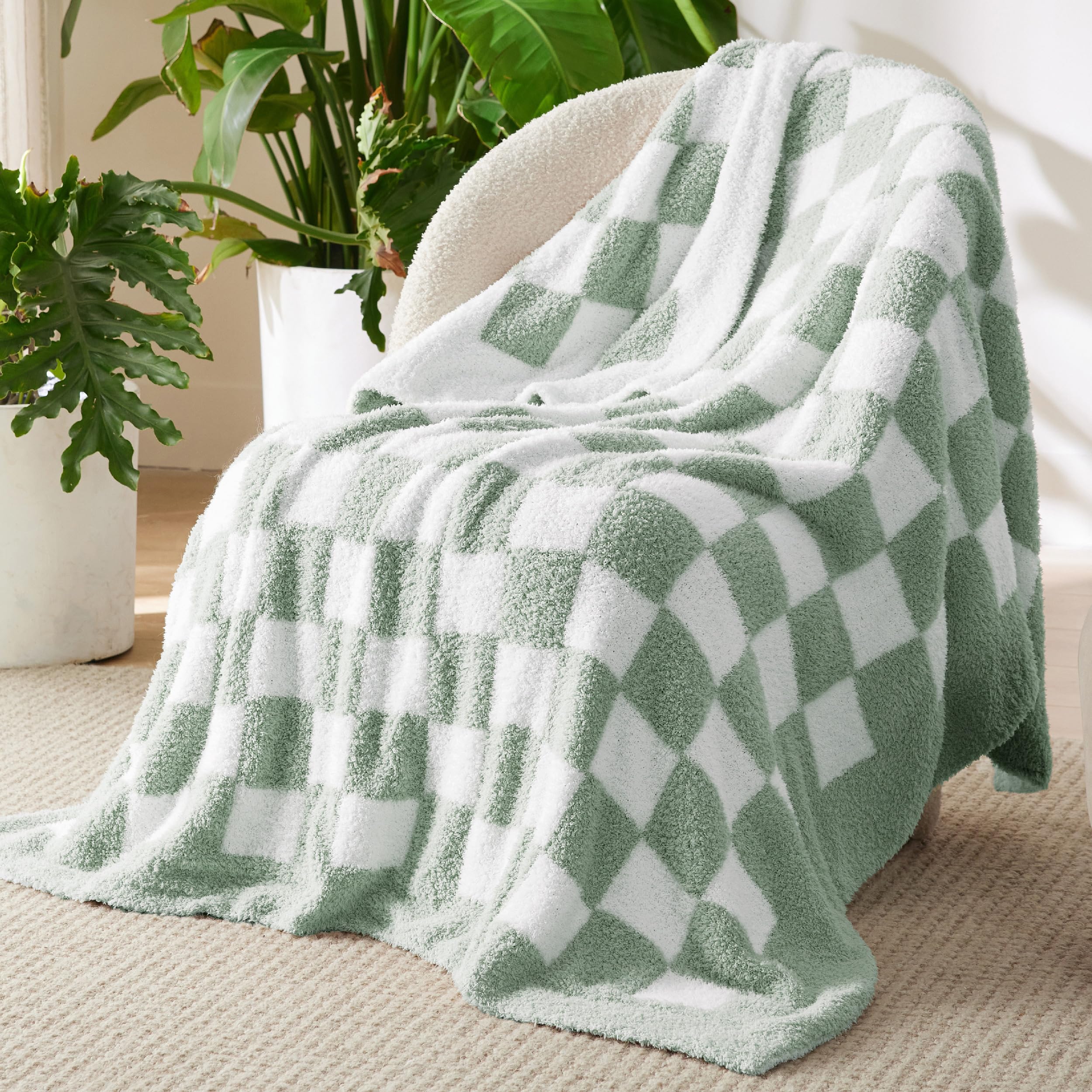 Photo 1 of Bedsure Fall Throw Blanket for Couch - Super Soft, Cozy & Warm Knit Checkered Blanket, Breathable, Lightweight & Fluffy for Bed & Sofa, GentleSoft, Green, 50x60 Inches