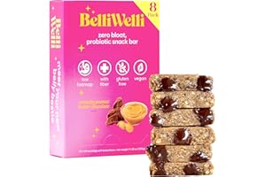 BELLI WELLI Belliwelli Soft Baked Probiotic Snack Bars | Gluten-Free, Dairy-Free, Vegan, Low-FODMAP | High-Fiber, Healthy & Tasty | Crunchy Peanut Butter (8 Pack)