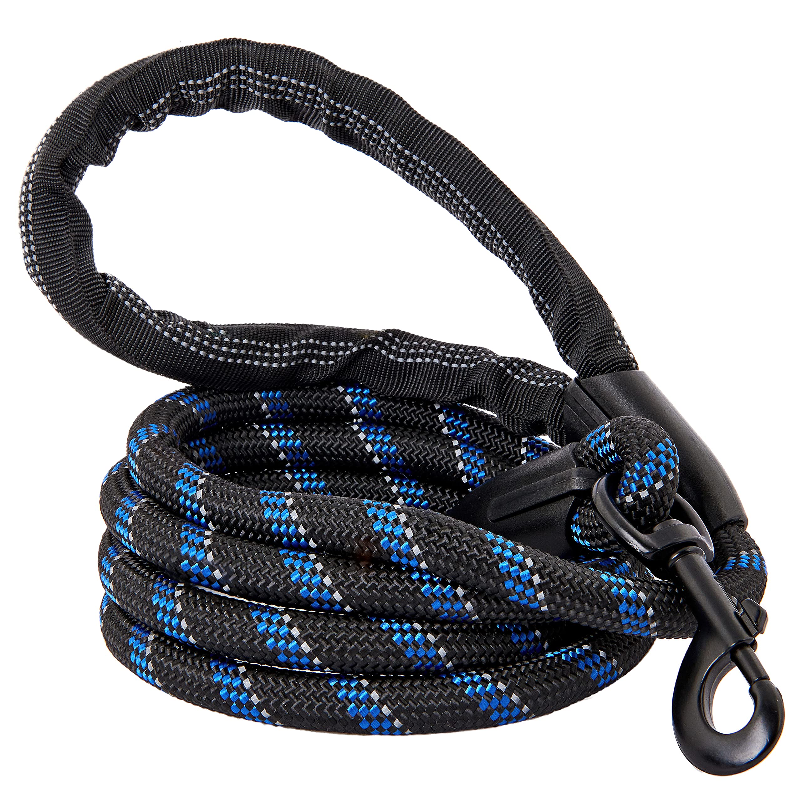 Strong Dog Leash, Reflective Rope, Chew Resistant Paracord for Medium and Large Dogs, Durable Metal Clasp, Attaches to Pet Collar (1 Pack) (1.52 m, Black & Blue)