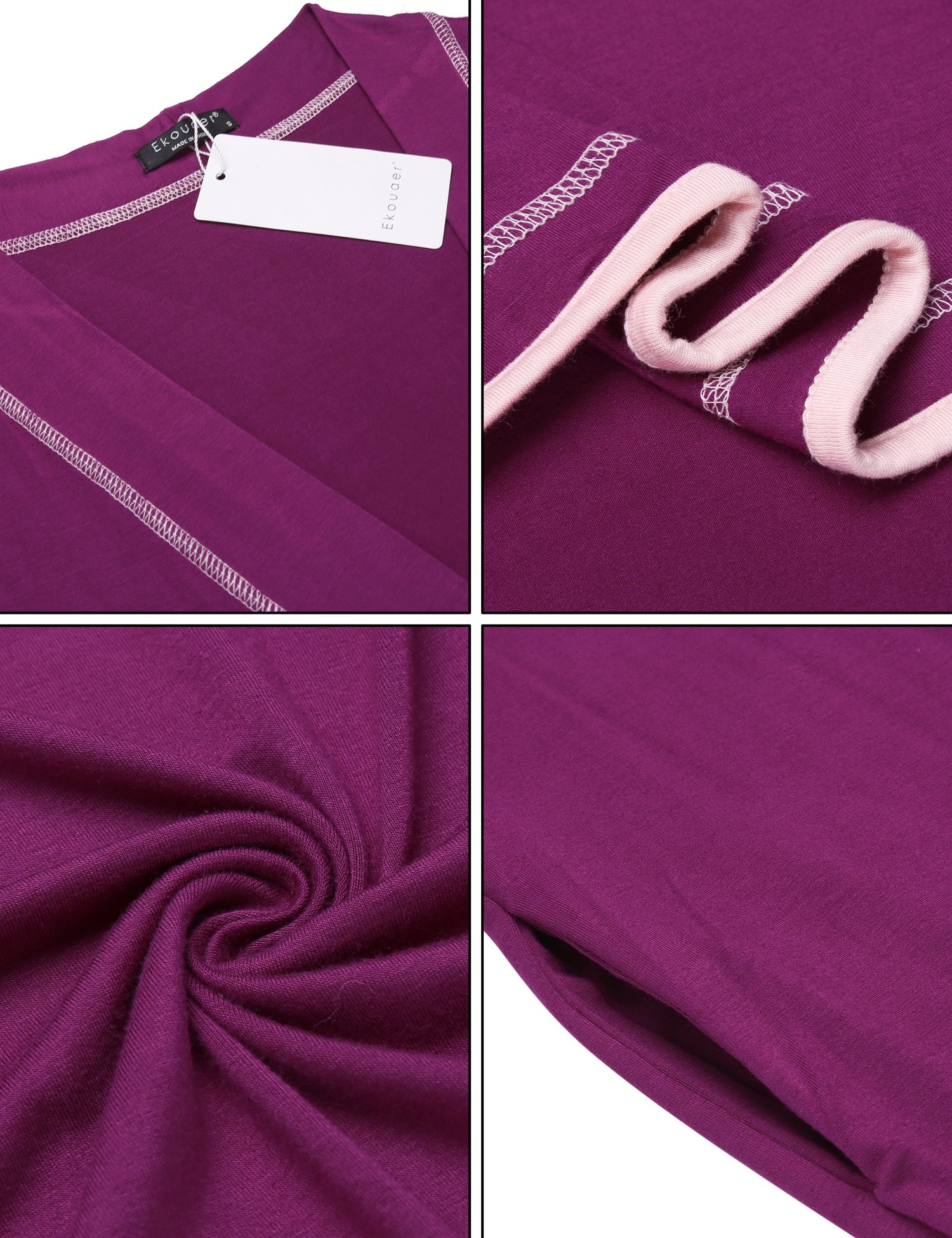 Ekouaer Womens Cotton Robe Long Sleeve Kimono Spa Bathrobes(Purple S)