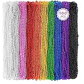 Huskein 100 PCS Mardi Gras Beads, 33" Assorted Colors Carnival Beads Bulk, 10 Kinds Colors Beaded Stuff Set, Parade Throw Accessories Set, Round Costume Necklaces for Festive Party Supplies