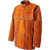 ANTAITHER Leather Welding Jacket with Open Back, Bib Apron with Cape Sleeve, Heat Flame Resistant Welder Coat