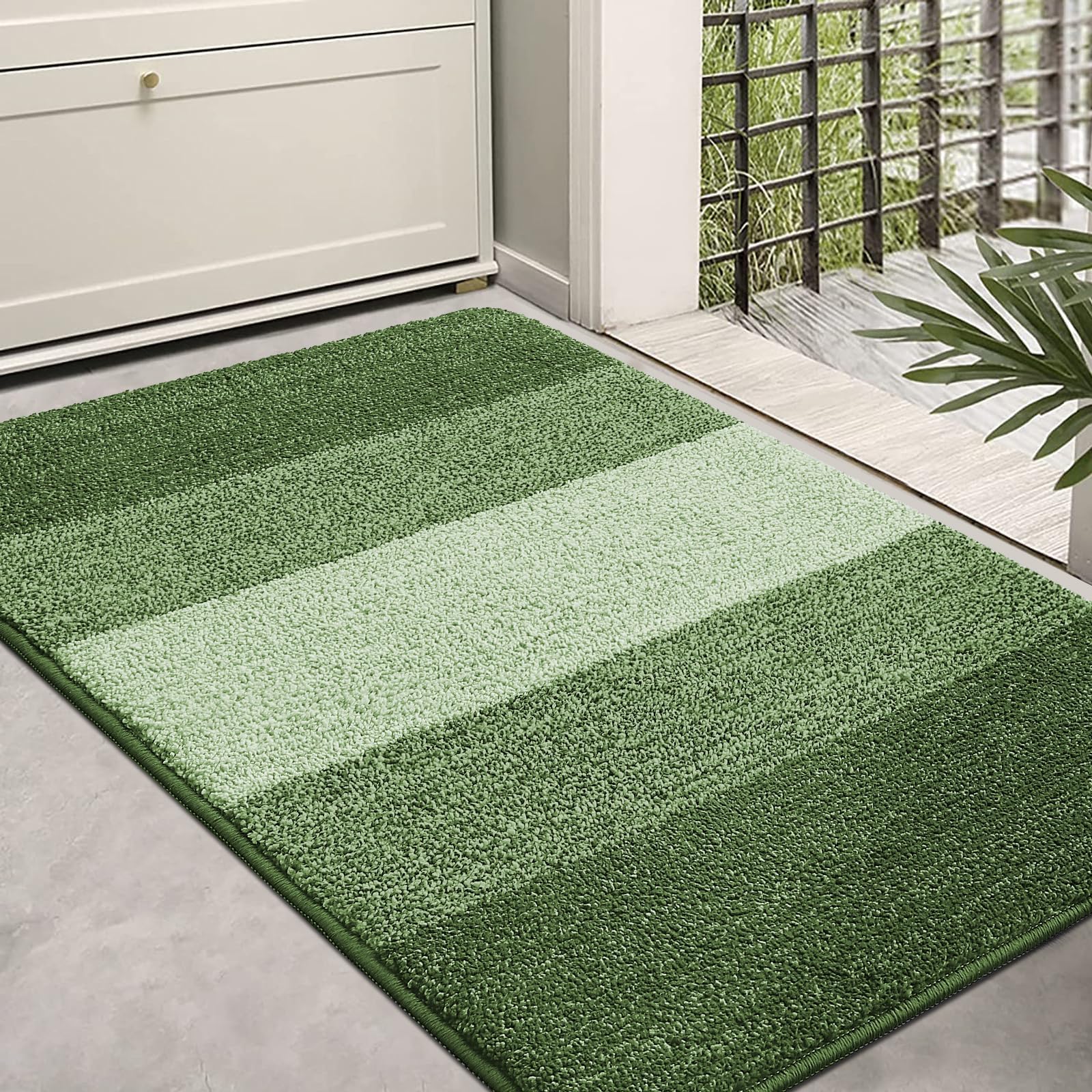 Homaxy Door Mats Indoor, Machine Washable Soft Doormats, Dirt Trapper Super Absorbent Entrance Rug, Non-slip Floor Mats For Inside, Front Back Door, Pets and Dogs (60 X 90 cm, Green)