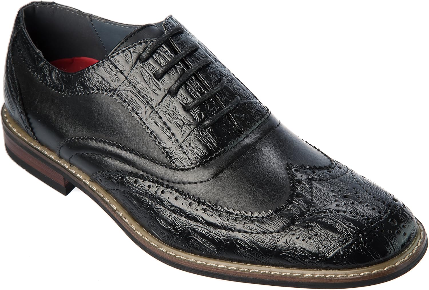 Parrazo Size 9.5 Mens Black OxfordsShoes Lace Up Oxford Wing Tip Dress
