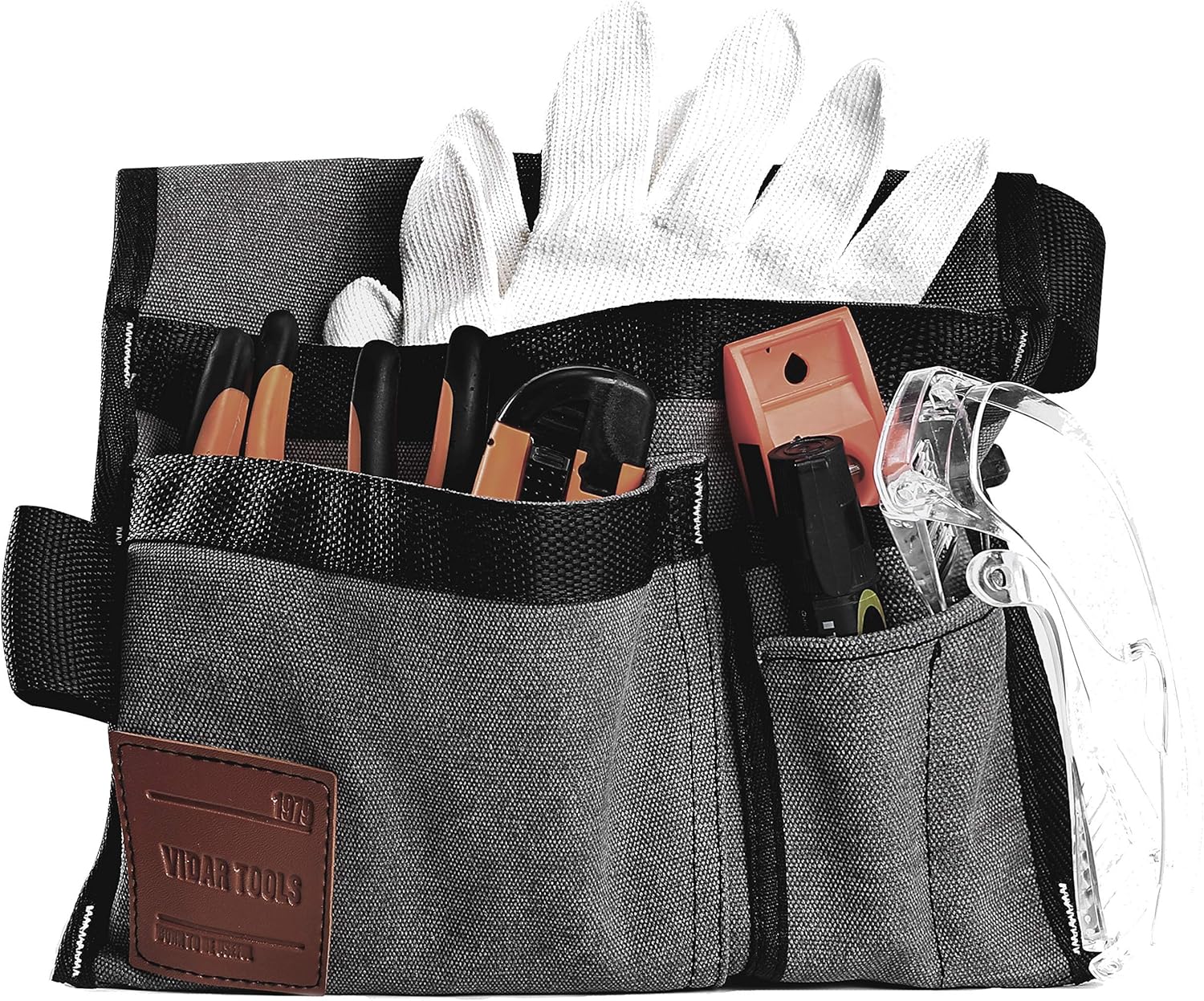 VIDAR TOOLS 6-Pocket Single Side Tool Belt Pouch/Utility Belt/Tool Apron for Carpenter and Gardener.Durable Canvas Constructionfortable Adjustable Belt.Light Weight.Grey. - - 