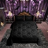 Feelyou Adults Gothic Comforter Set Queen Size Vintage Rose Floral Comforter for Boys Girls Ombre Black Damask Bedding Set Luxury Flower Duvet Set Room Decorations Quilt Set