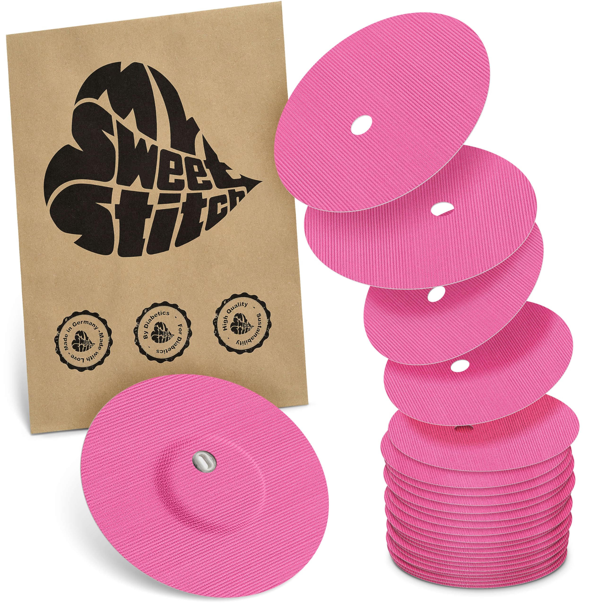 MySweetStitch - 25 x Freestyle Libre 3 Round Patches with Ventilation Hole, Overpatch Ø 60mm, Waterproof, Breathable, Skin-Friendly, Made in Germany, Pink