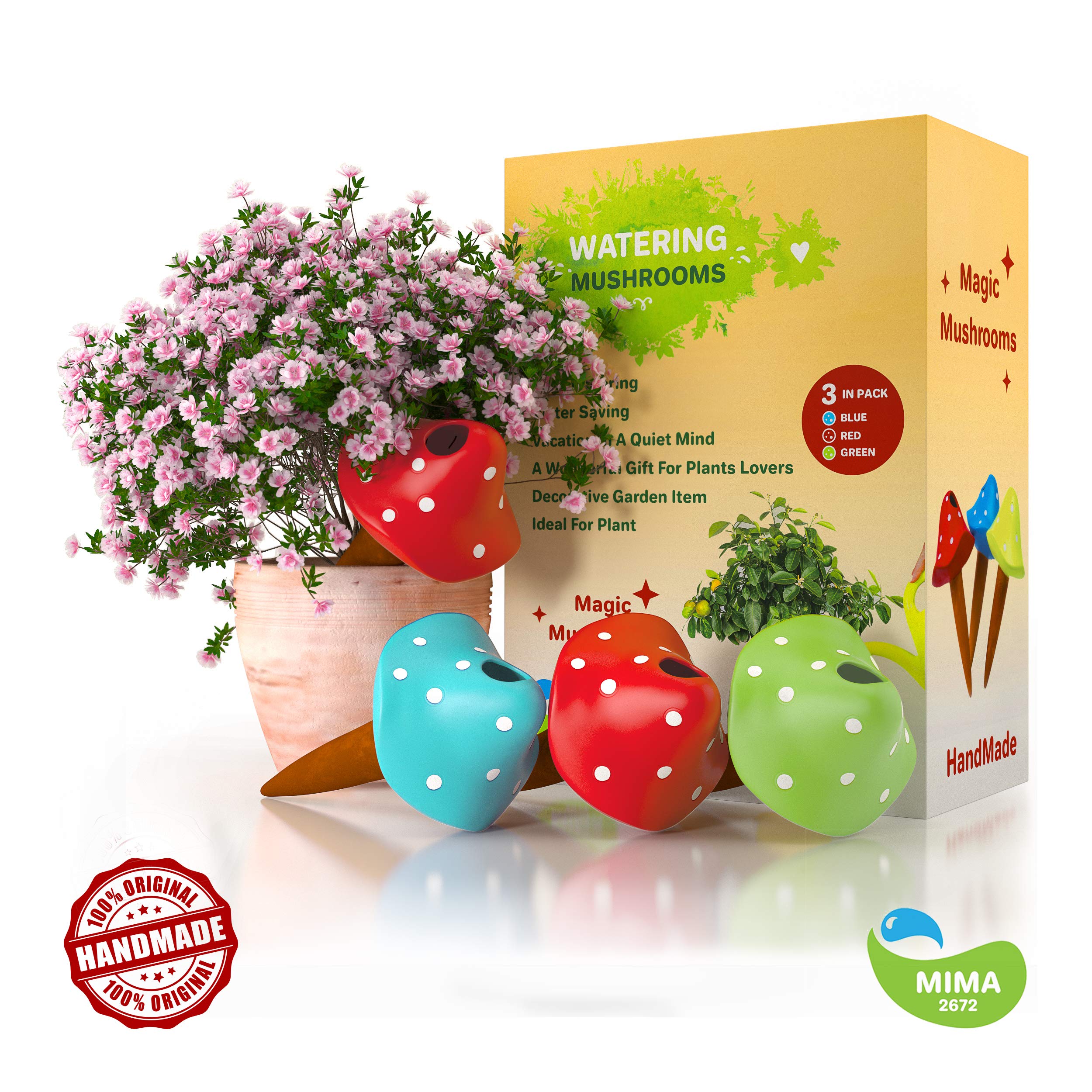 Mushroom Terracotta Watering Globes 3 Self Watering System