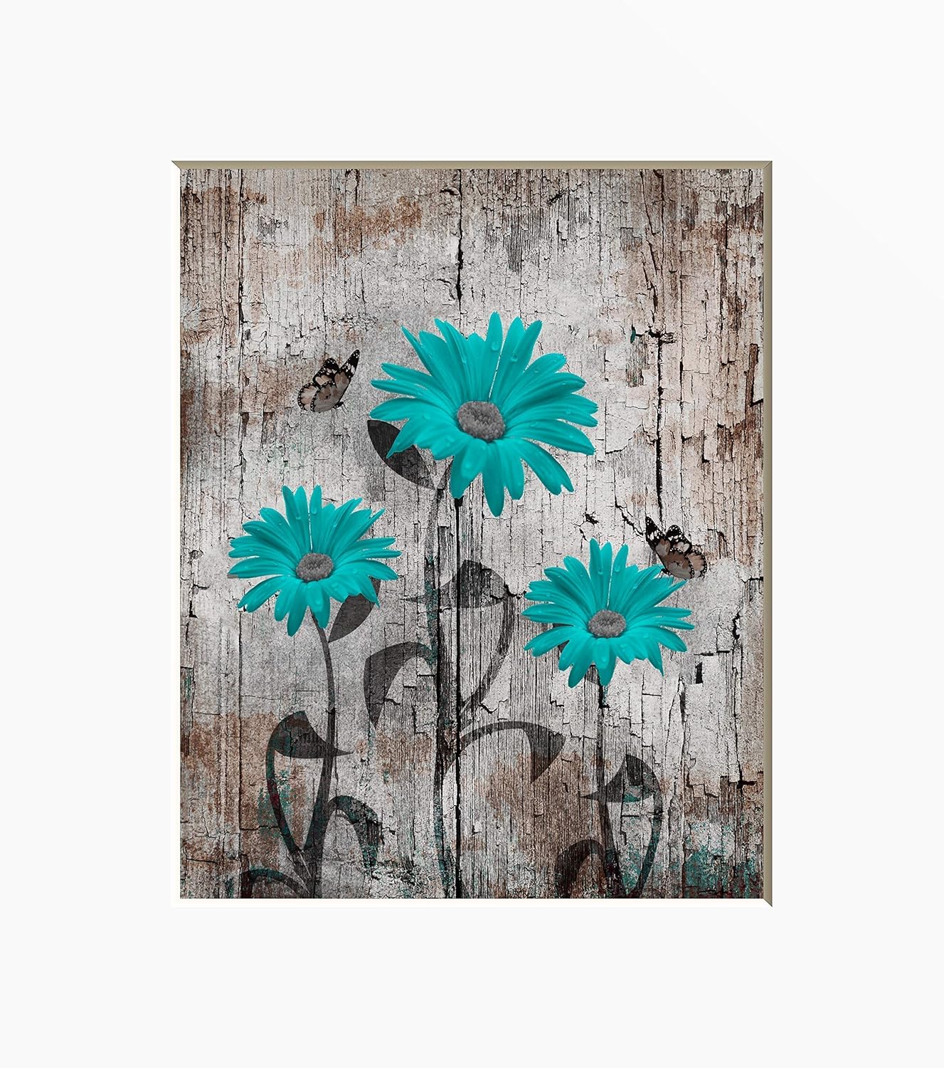 Amazon Com Teal Brown Wall Decor Rustic Brown Teal Daisy Flowers