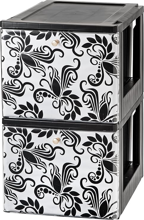 Iris Stacking File Storage Drawer With Design 2 Pack Black