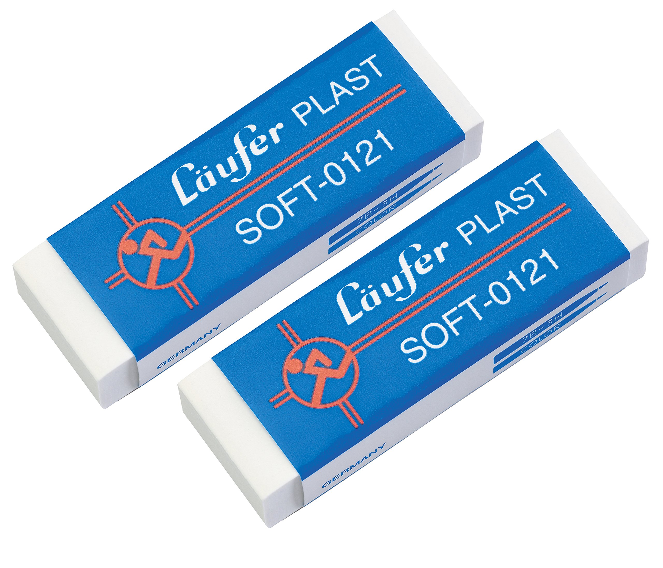 Laeufer 69806 Plast Soft 0121 Eraser, Very Soft Plastic Eraser, Especially Gentle on Paper, Blister Card Contains 2 Erasers