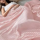 Bedsure Cooling Cotton Waffle Queen Size Blanket - Lightweight Breathable Blanket of Rayon Derived from Bamboo for Hot Sleepers,Spring Pink, 90x90 Inches