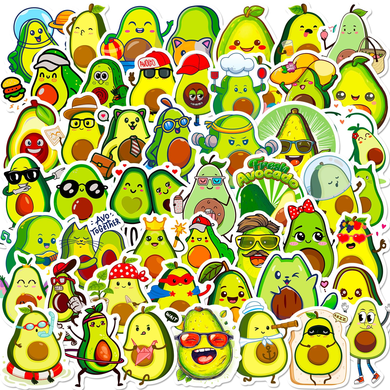 Avocado Stickers for Laptop (50 PCS),Gift for Children Teens Adults Girl Boys,Waterproof Stickers for Water Bottle,Avocado Vinyl Stickers for Scrapbook,Skateboard,Bike,Phone,Dairy — image 1