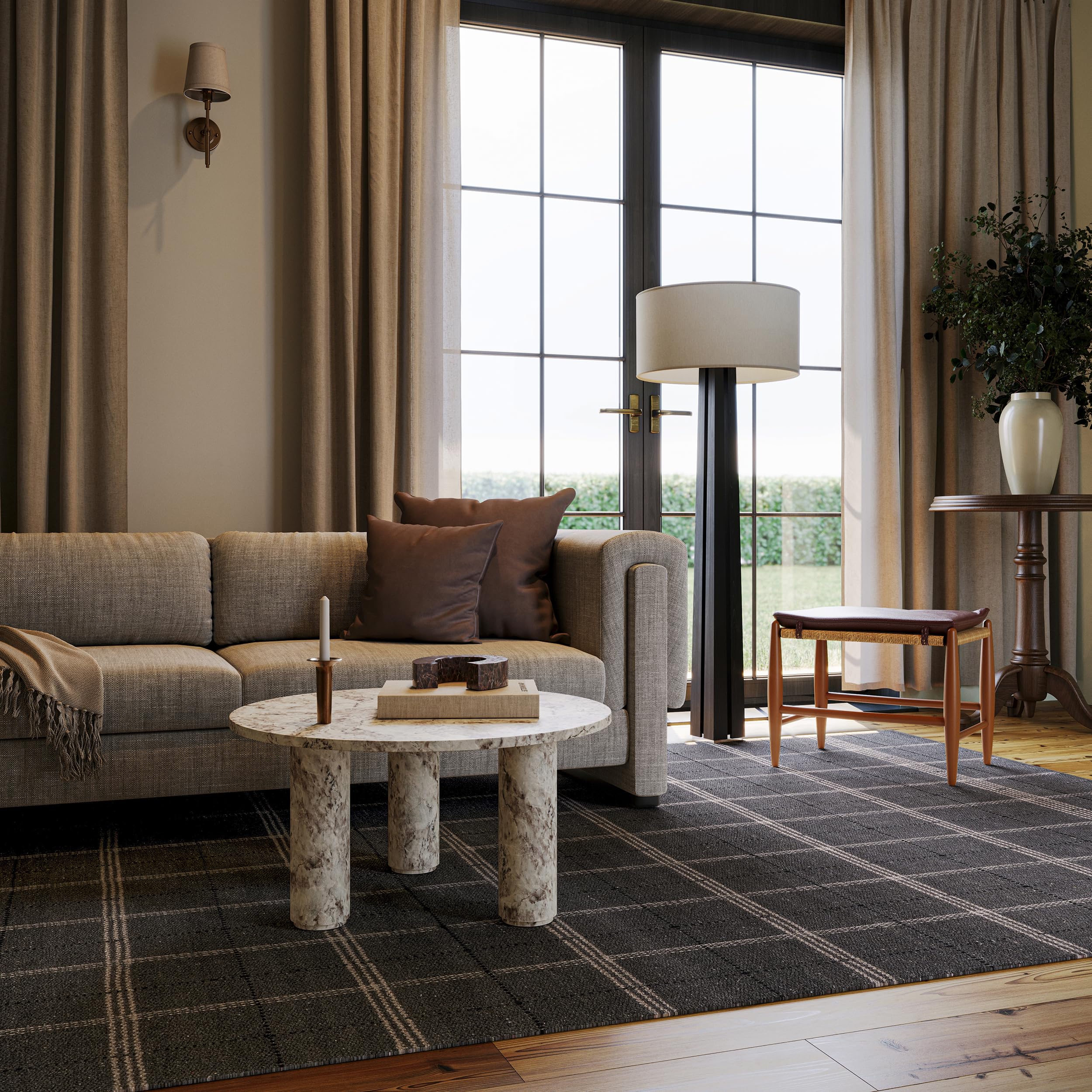 Rugs USA x Nate Berkus Downing Plaid Wool Cozy Area Rug, 8′ 6″ x 11′ 6″, Black