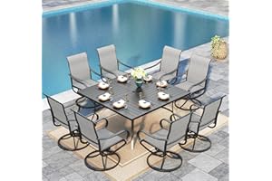 Sophia & William Outdoor Dining Set Patio Dining Sets Patio Table and Chairs Set 9 Pieces Square Outdoor Dining Table for 8 with Swivel Patio Set for Garden Pool All Weather Grey