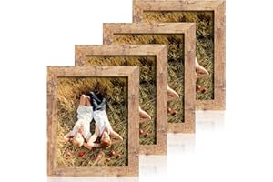 iRahmen 8x10 Picture Frame Set of 4, High Definition Real Glass Rustic Brown Frame, 8 x 10 Wood Photo Frames for Desktop Display and Wall Mounting