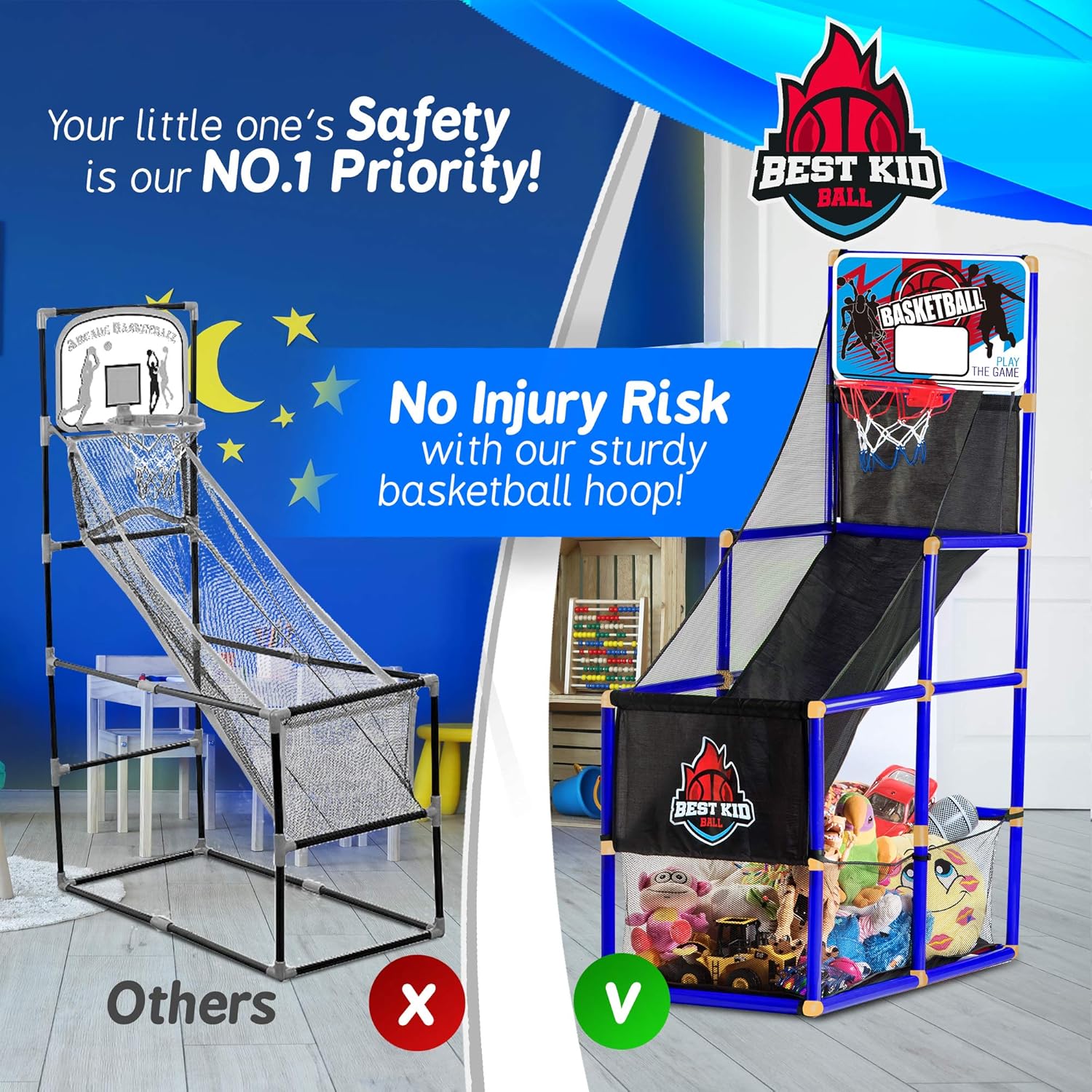 Arcade Blue Basketball Hoop Game by BestKidBall – Basement Toys – Basketball Hoop for Kids – Basketball Game with Hoop Training System – Kids Indoor Sports Toys – Fun and Entertaining: Toys & Games