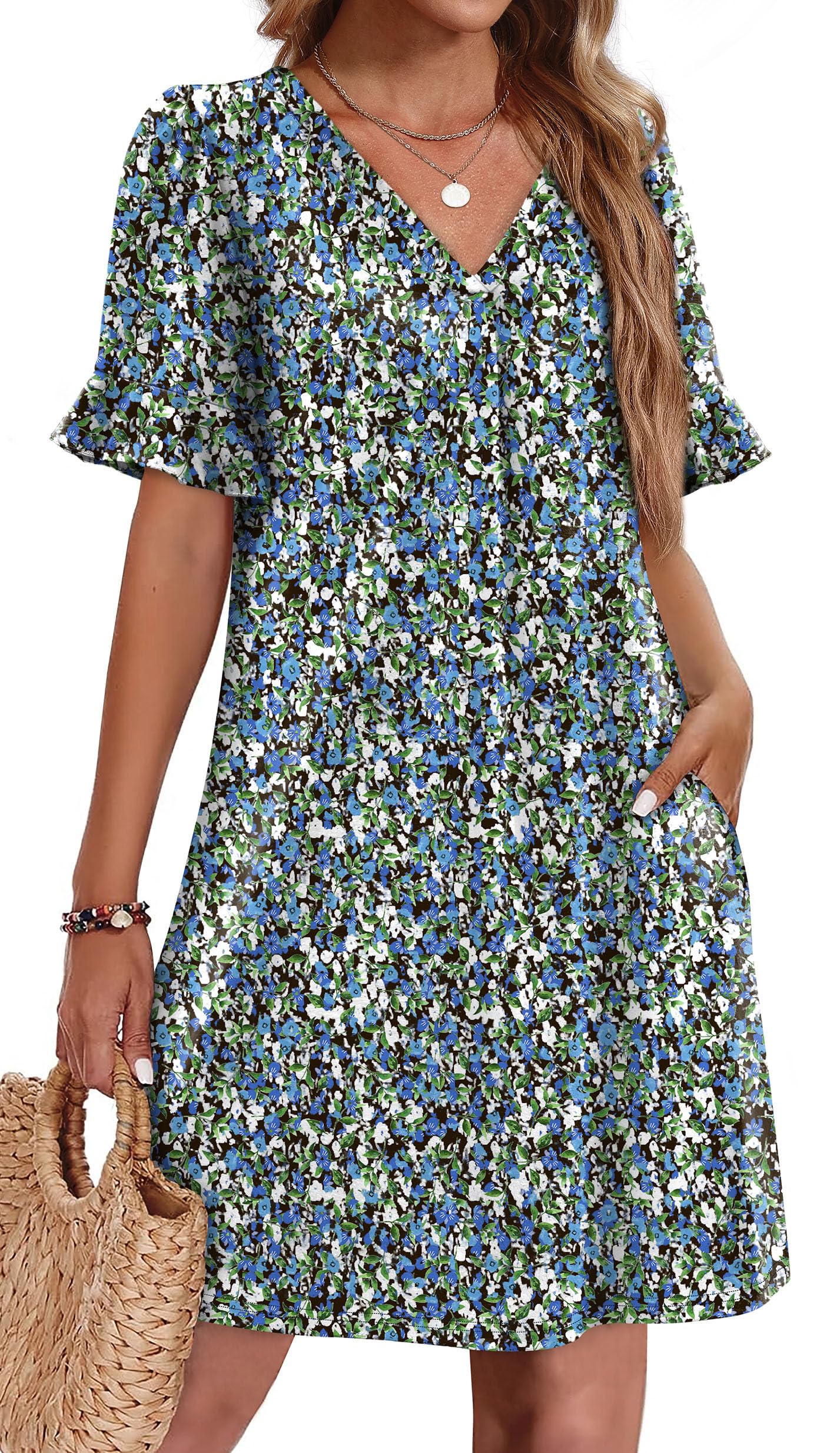 Photo 1 of ***(STOCK PHOTO FOR REFERENCE ONLY/ COLOR WILL DIFFER)***OFEEFAN Womens Spring Dresses Floral Beach Vacation Outfits for Women Shift Dress with Pockets XL