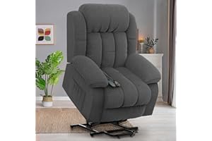 YONISEE Power Lift Chair Recliner for Elderly with Massage & Heat, Heavy Duty Extra High Backrest Recliner Chair for Tall Adults, Overstuffed Fabric Cozy Sofa with 2 Side Pocket for Home/Office, Gray