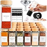 SAVVY & SORTED Glass Spice Jars with Label, 24PK Bamboo Jar Spices Set 4oz, 374 Spice Labels, Pepper Grinder, Empty Herb Seasoning Containers, Funnel and Shaker Lids