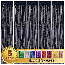 PABUES 5 Pack 3.3ft x 6.6ft Laser Black Tinsel
