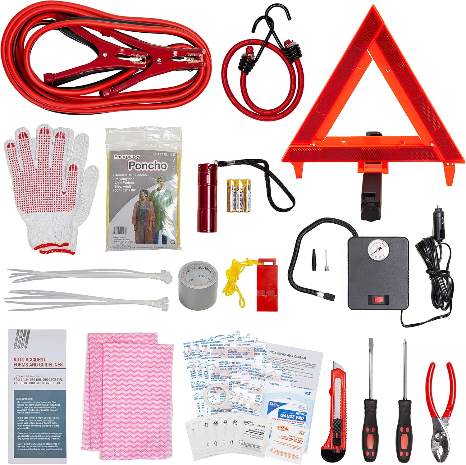 Lifeline 4388AAA Excursion Road, 76-Piece Car Air Compressor, Jumper Cables, Flashlight and First Aid Kit: Automotive
