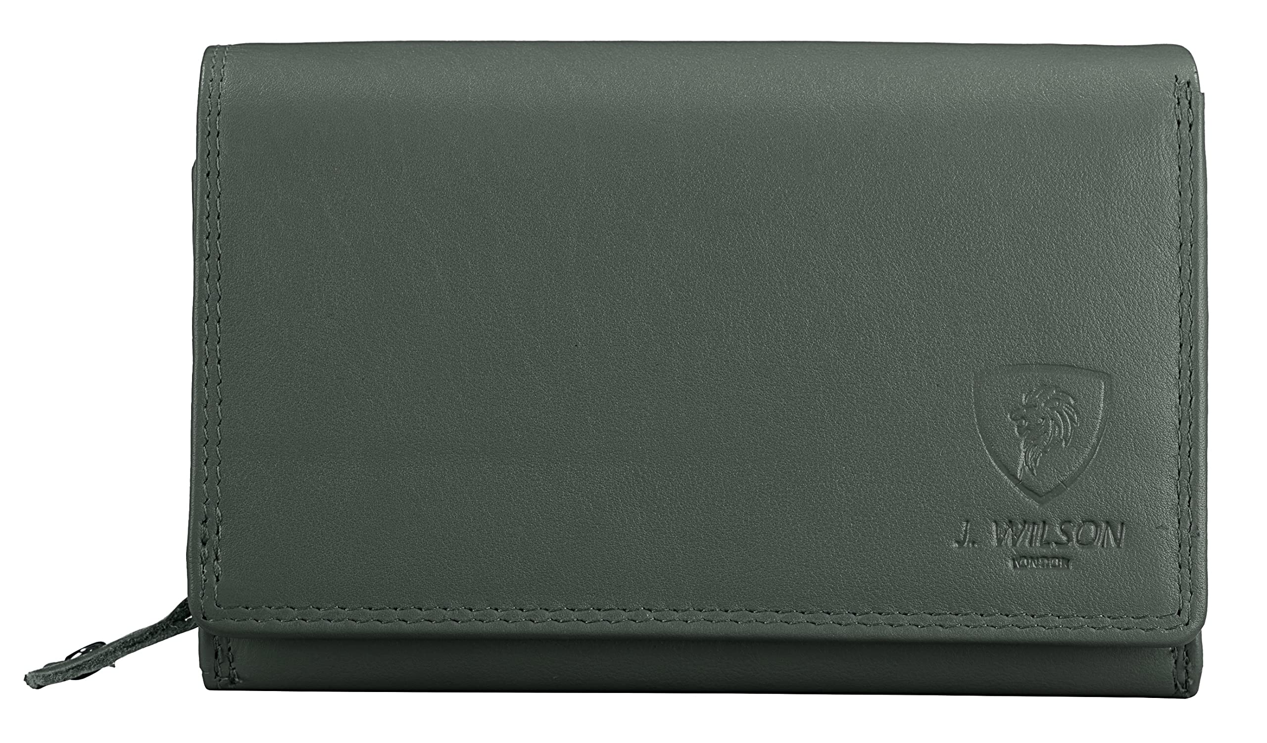 J. Wilson London Ladies Designer RFID Safe Protection Luxury Quality Soft Nappa Leather Purse Multi Credit Card Women Clutch Wallet with Zip Pocket (Grey)