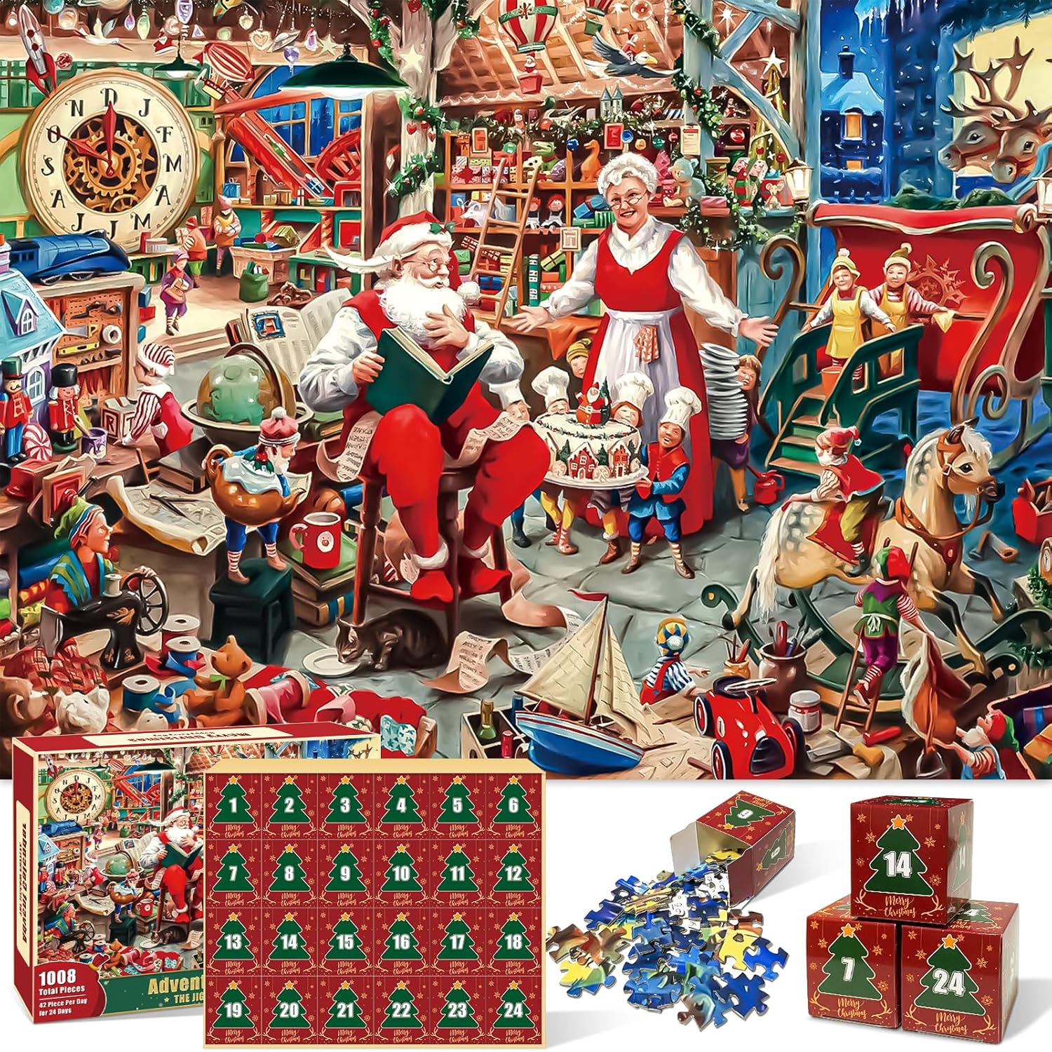 Advent Calendars - Puzzle Advent Calendar 2023, Christmas Jigsaw Puzzles 1008 Pieces for Adults and Kids, 24 Days Countdown - Santa Claus's Home Puzzles, Christmas Countdown Calendar for Boys Girls Teen(27.6'' x 19.7'')