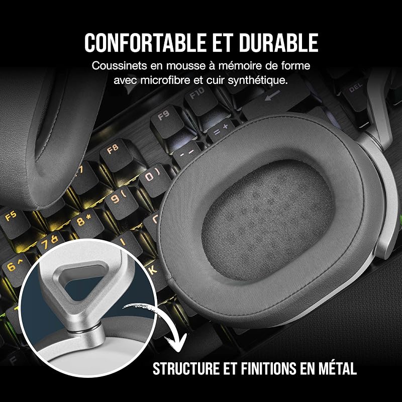 HS65 Surround Casque de Jeu Filaire Multiplateforme - Son Surround Dolby 7.1 - SonarWorks SoundID - Compatible iCUE - PC, Mac, PS5, PS4, Xbox, Nintendo Switch, Mobile - Blanc