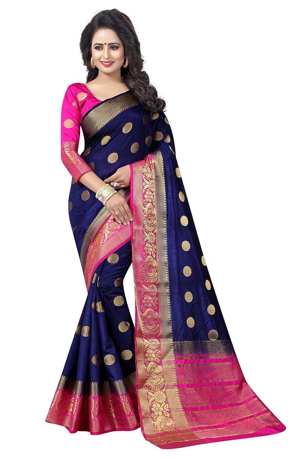 saarah women's kanjivaram art silk saree, free size (n3979db, dark blue)