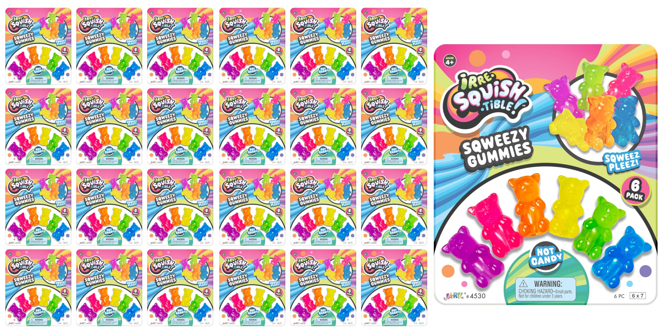 JA-RU Mini Gummi Bears Pencil Toppers for Kids (24 Pack, 6 Bears Each) Mochi Squishy Toys. Stress Relief Fidget Toys. Bulk Party Favors & Cool School Supplies. 4530-24s
