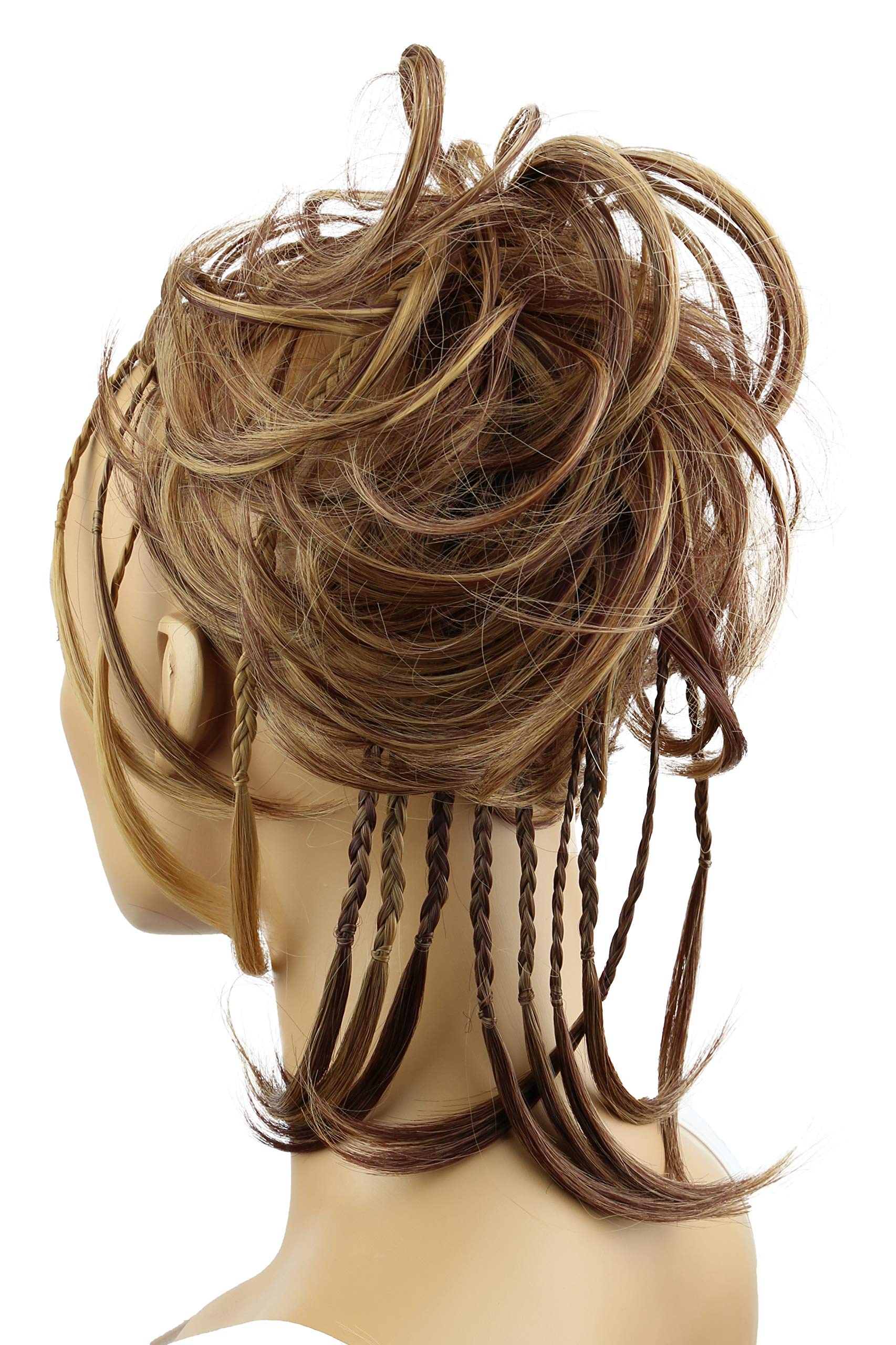 CAISHA XXL Scrunchie Messy Bun Hairpiece Braided Updo Slightly Wavy Voluminous Red-Brown Blonde Mix G19D