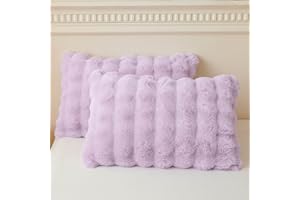 LIFEREVO 2 Pieces Fluffy Faux Rabbit Fur Pillow Cases, Luxury Soft Plush Shaggy Bubble Pillowcases Standard Size with Zipper, Furry Fuzzy Long Pillow Shams for Adult Girls Kids Teens 20x26, Lavender