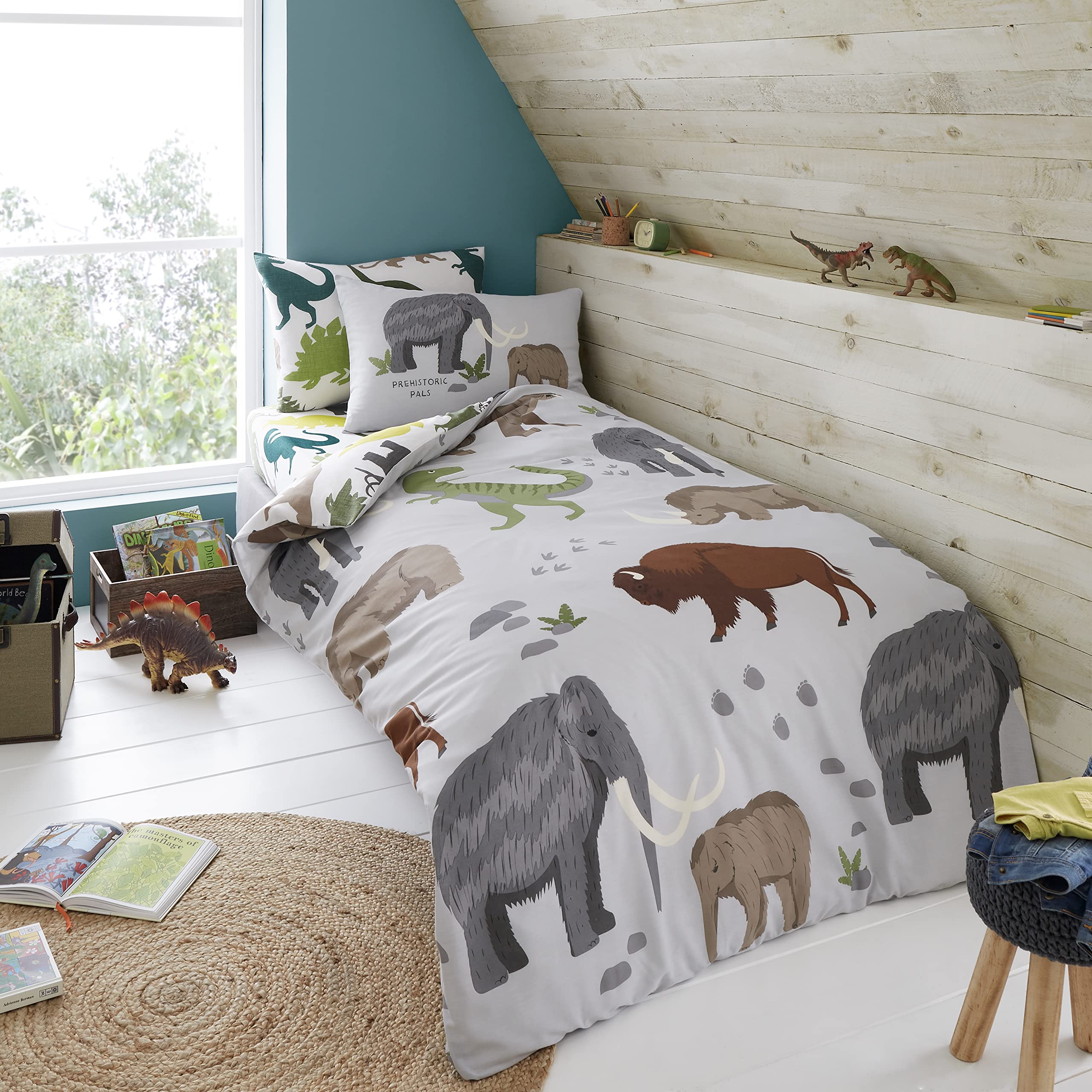 GC GAVENO CAVAILIA Kids Printed Duvet Cover & Sheet Set, Easy Care Polycotton Children Bedding, Single, Woolly Mammoth