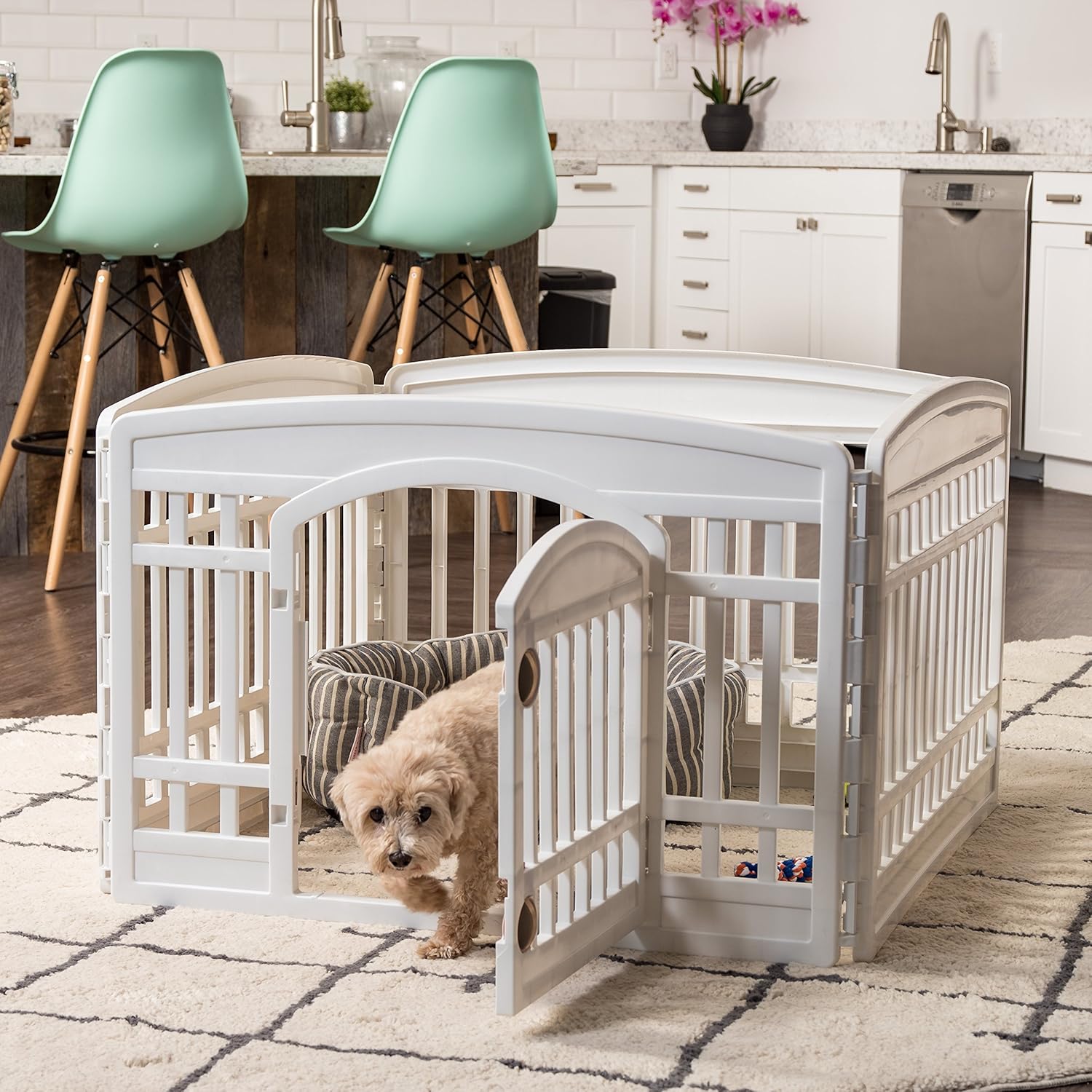 IRIS USA 24'' 4 Panel Exercise Pet Playpen with Door, White Cl-604E (586680) : Pet Supplies