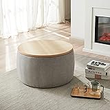 Modern Round Storage Ottoman with Wooden Lid,Circle