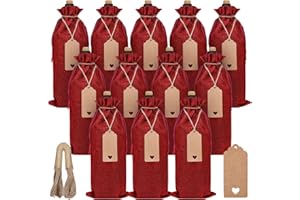 SAILUP Burlap Wine Bags 12 Pcs Wine Bottle Gift Bags，Reusable Wine Gift Bags with Drawstrings Tags & Ropes for Christmas, Weddings, Holiday Party, Birthdays, Travel, Blind Tastings, Home Storage 750ml