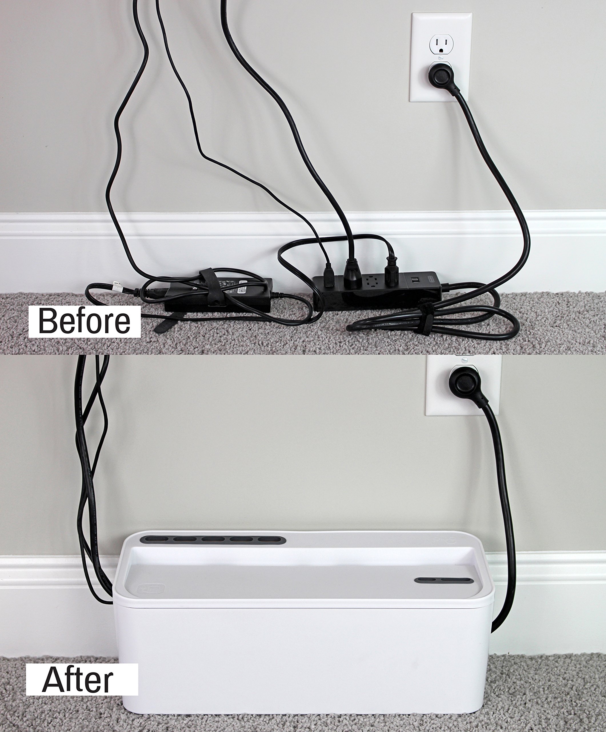 Bins & Things Kabelmanagement-Box und Mehrfachstecker-Organisator (weiß) USB, Computer, Netzwerk, Ladekabel | Haus- und Büroorganisation