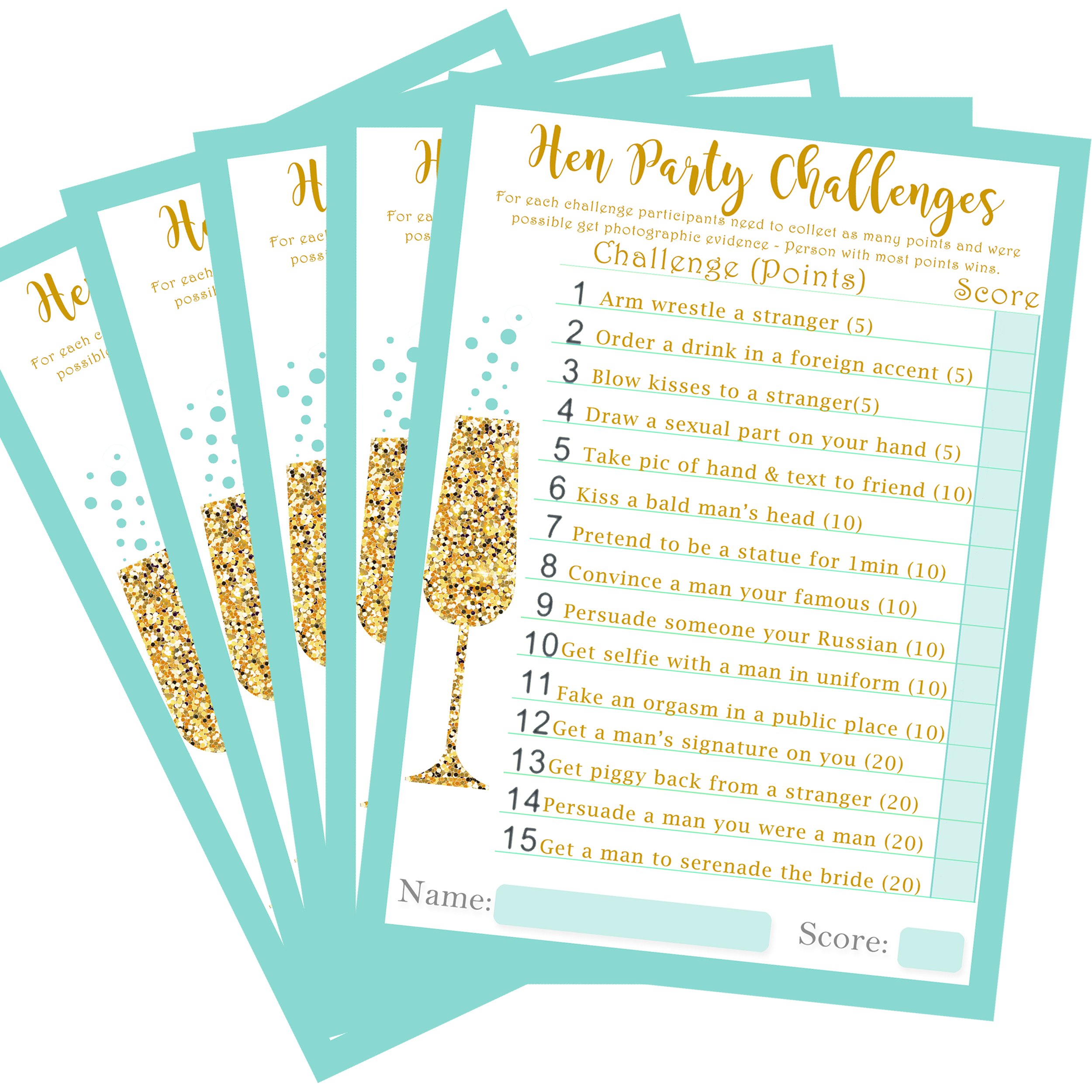 Hen Party Challenges Game - 'Egg Shell Blue' 20 x A5 Sheets - Perfect Hen Party Game if you are looking for a fun game to play dares on a night out on a hen do or bridal shower with the bride to be.