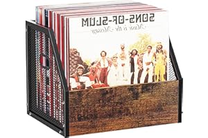 DOLALIKE Vinyl Record Storage, Vintage Wood Album Holder with Dividers for 100+ Records, Box Case Crate for Books, Magazines, Organizer (Trapezium)