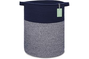 BOSROTY Large Laundry Hamper for Girls Boys Kids 72L, Nursery Hamper, Tall Laundry Basket, Cotton Rope Woven Blanket Basket for Storage Toys Clothes Towels, 16”x 22”, Navy Blue